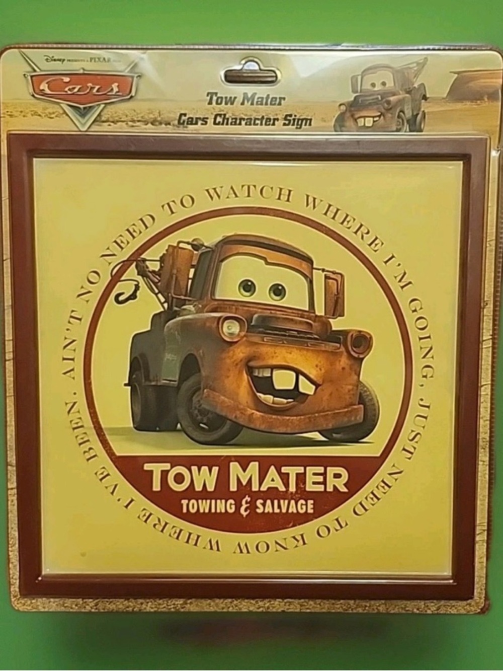 Disney Cars Tow Mater Yellow Wall Sign